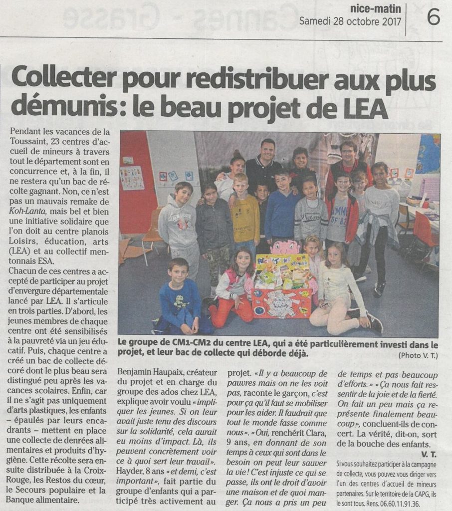 Article Nice Matin au sujet de les ACM solidaires